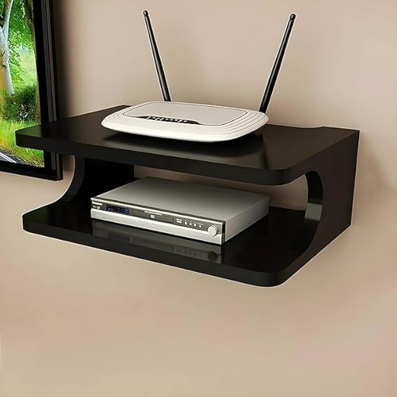 Wall Mounted Set Top Box Stand for TV | WiFi Router Stand, Modem Holder, TV Setup Box Stand Wall Mount | Remote & Projector Stand, Space Saving Wall Shelf (WENGE Brown - 25X20X9 CM)