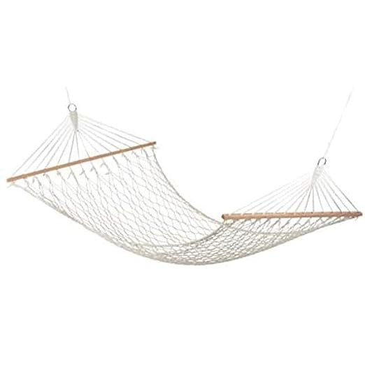 Saiyam Rope Hammock with Wooden Spreader Bars/Adults Swing | for Single Person, 30 Inches Width (Cotton, White)