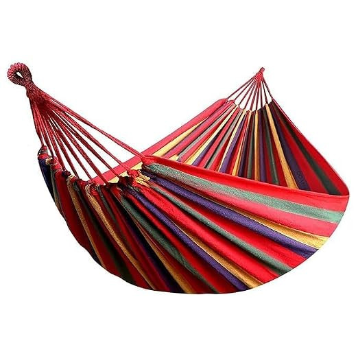 Portable Cotton Hammock with Spreader Bar, Multicolour Striped, Single Person, 240x160 cm, Includes Carrying Bag