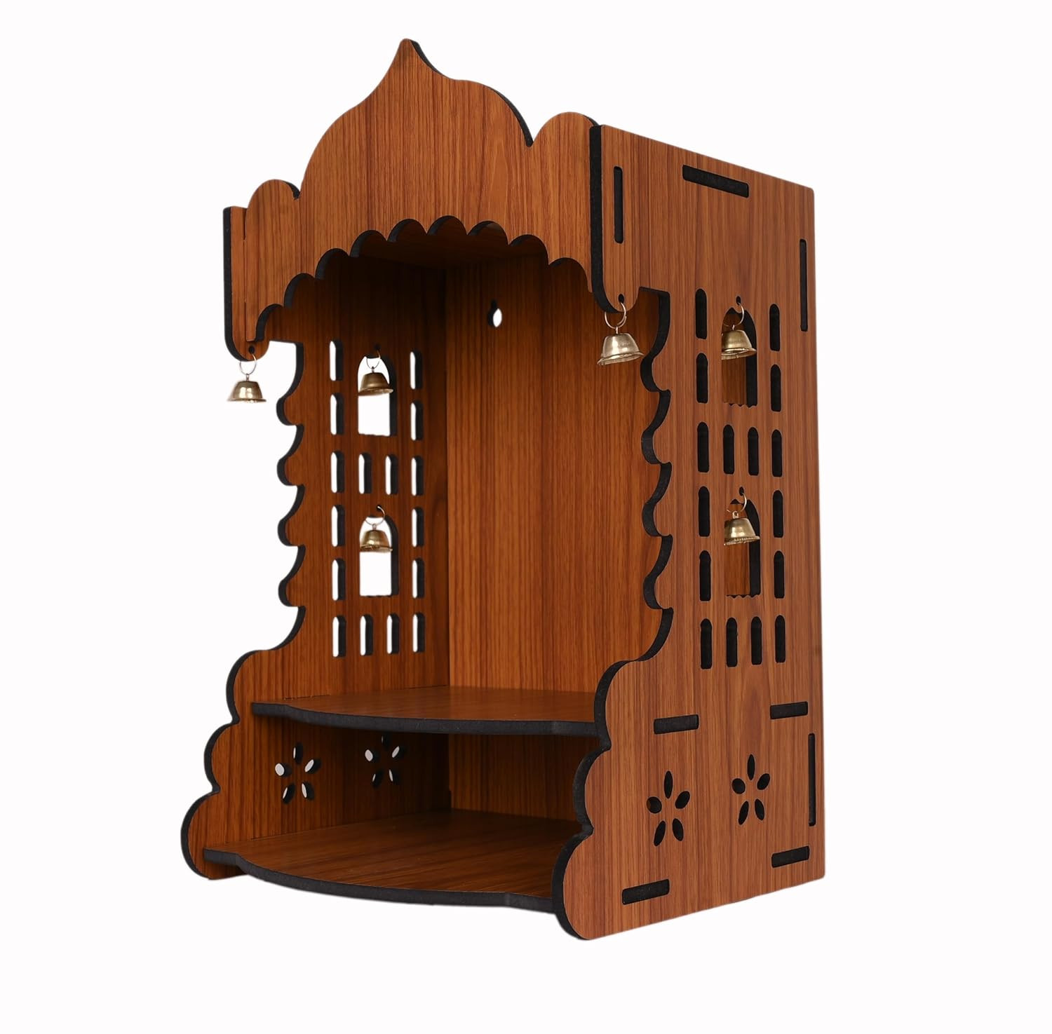 Wooden Polished Temple Solid Finish Design Temple for Home & Office Puja Mandir for Home Wall Mounted (L-8.5, W-7.5, H-12 Inch) (Light Brown)