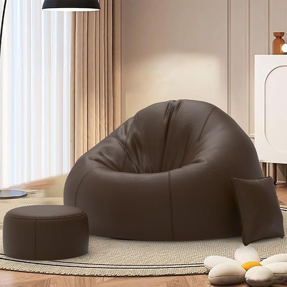 Bean Bag Chair with Beans Filled 4XL Classic Comfort Bean Sofa–Crafted for Comfort–Styled for Modern Homes with Free Cushion & Footrest (Matching Color : Leatherette Brown)