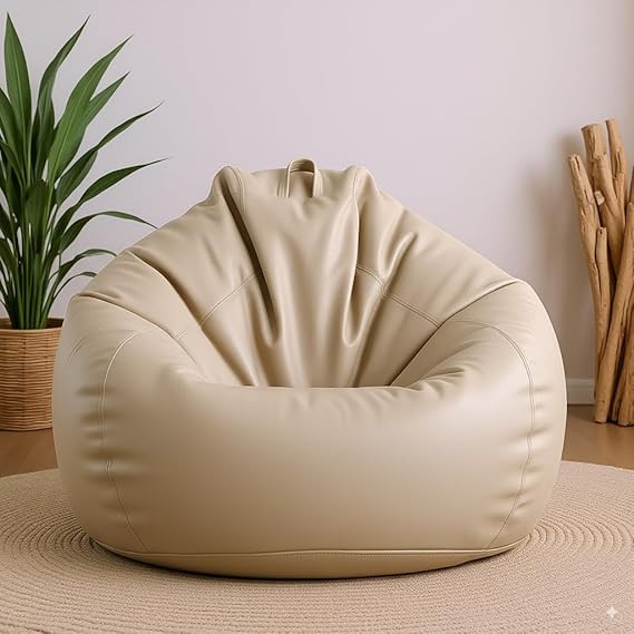 Filled with Beans Faux Leather Bean Bag Chair | Premium Comfortable Durable Stylish Bean Bag for Adults & Kids | Perfect for Living Room, Bedroom, Gaming, Study & Home Decor (Cream, 4XL)