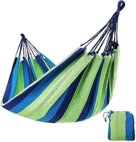 Portable Swing Cotton Stripe with Strong Hammocks Rope Beach Sleeping Bed Backpack Spreader Bar Tree Hanging for Travel Garden Striped Ultralight Outdoor Jula Camping Hammock (Multicolor)