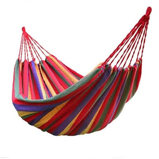 Outdoor Camping Canvas Fabric Portable Garden Hammocks Striped Ultralight Outdoor Beach Swing Bed with Strong Rope,Swing for Garden (280 * 150CM, Red)