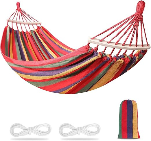 Hammock with Carrying Bag - Soft Woven Cotton Hammock with 200kg Load Capacity - Portable Camping Hammock for Backyard (Red)
