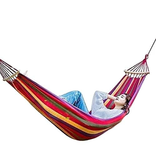 VAJIN Portable Swing Cotton Stripe with Strong Hammocks Rope Beach Sleeping Bed Backpack Spreader Tree Hanging for Travel Garden Striped Ultralight Outdoor Jula Camping Hammock (Multicolor)-Set 1