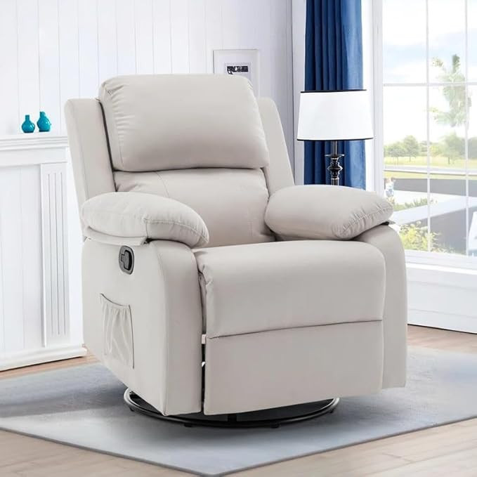 Recliner Chair,Manual Recliner, 360 Swivel Recliners for Small Spaces,Rocker Recliner with Side Pockets Chairs for Living Room, Bedroom, Nursery, Beige