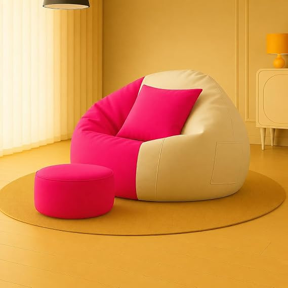 Premium 3‑Piece XXXXL Bean Bag Set | Dual‑Tone Faux Leather Cover, Footstool & Cushion