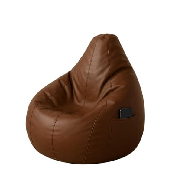 Bean Bag Cover | Ergonomic Gaming Seat, Premium Leatherette, Washable Cover, Durable Double Stitching | Perfect for Lounge & Bedroom Side Mobile Pocket Cover Only No Bean Filler (Brown, XXL)