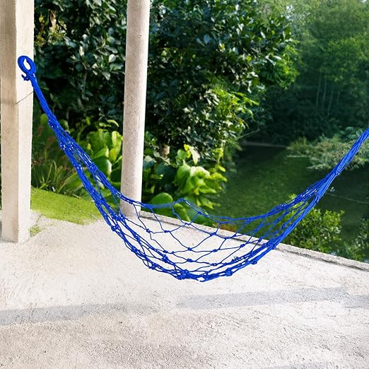 Nylon Net Hammock Swing for Adults – Strong & Comfortable Hanging Jhulna for Indoor, Outdoor, Balcony, Home & Bedroom Use (Blue)