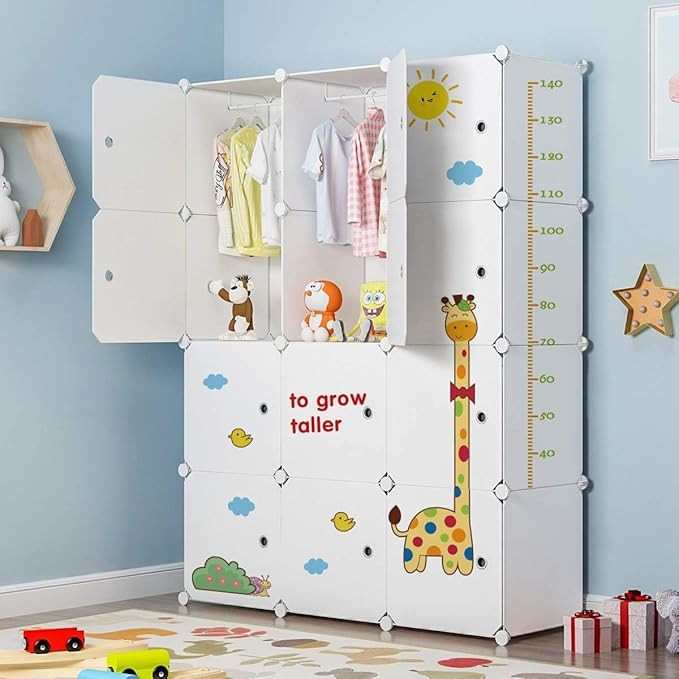 Plastic Wardrobe for Kids Clothes – Easy to Use Anti-Skid & Non-Slip Effective Professional, Plastic Cupboard for Kids, Foldable Almirah, Collapsible Wardrobe (White M4, 12 Door)