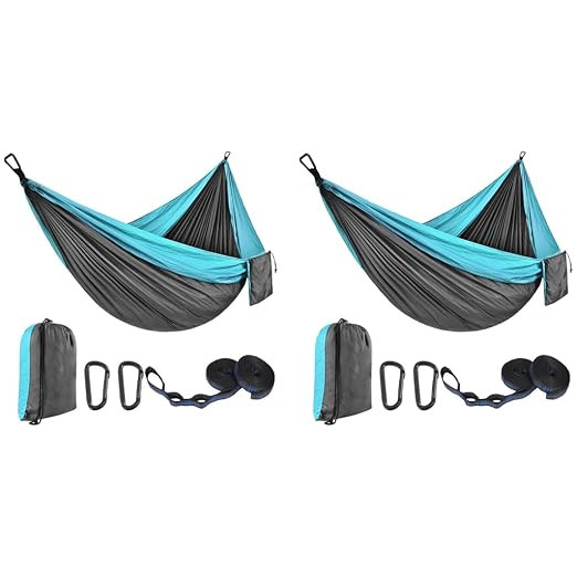 Supvox Camping Hammock for Outdoor Activities with 2 Fixing Straps Swing for Adults Kids Portable Ultralight Nylon Travel Beach Trekking Maximum 200Kg Load 275 x 140cm Blue 2 PCS