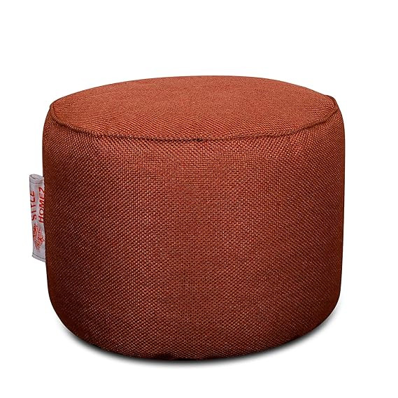 ORGANIX Collection, Round Poof Bean Bag Ottoman Stool Large Size Orange Color in Organic Jute Fabric, Cover Only