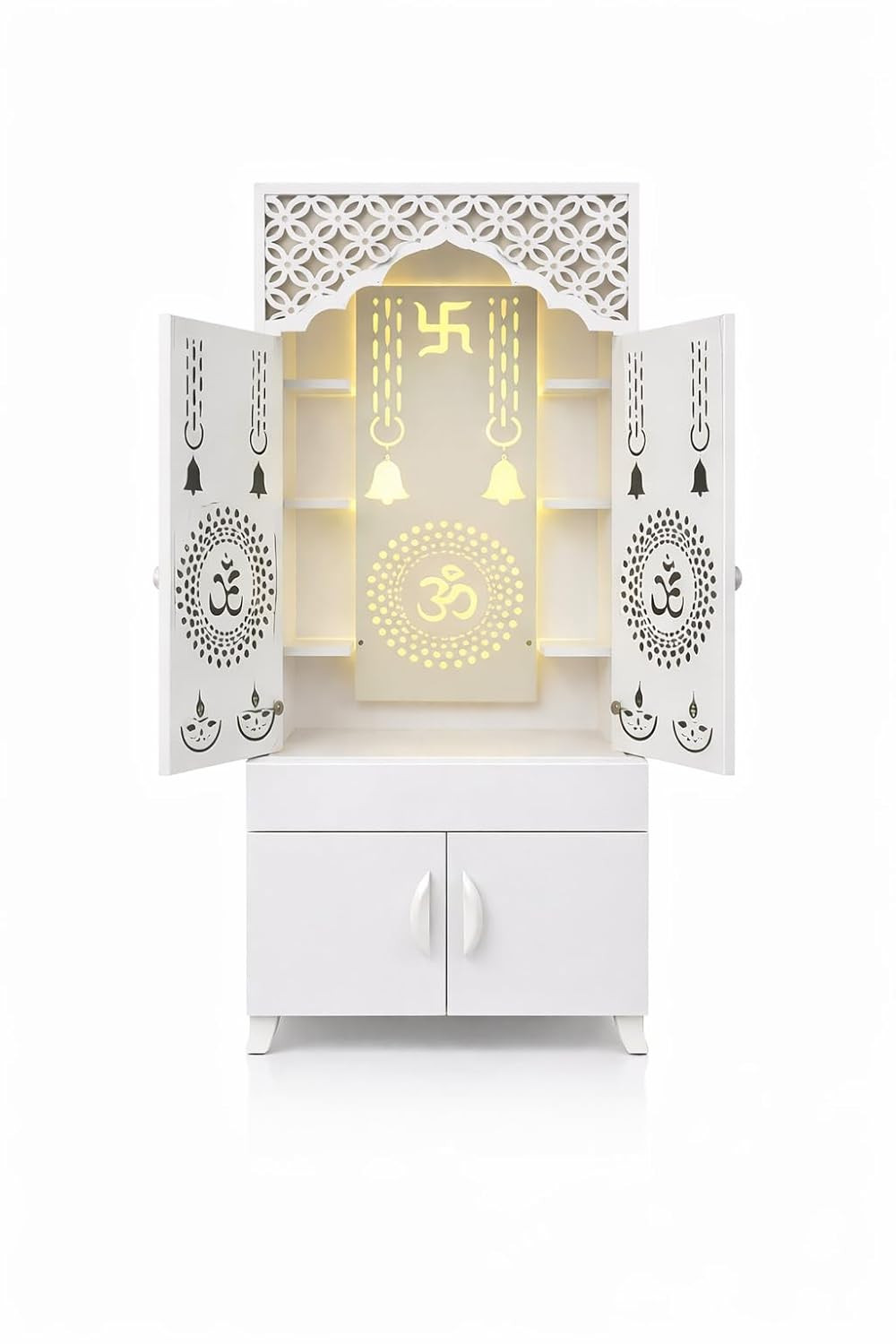 Wood Pooja Mandir|Temple for Home|Office|Temple, Floor Mounted for Office and Shops(Qty-1, Teak Brown, MOHT-17003, 1490mmx600mmx350mm)