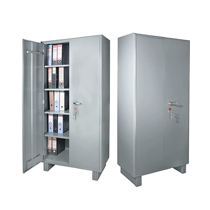 Steel Furniture Metal Steel Office Wardrobe | 2 Door Almirah Cupboard with Locking System | Storage Utility Cabinets for Office School with 4 Adjustable Shelves (Spray Painting Grey)
