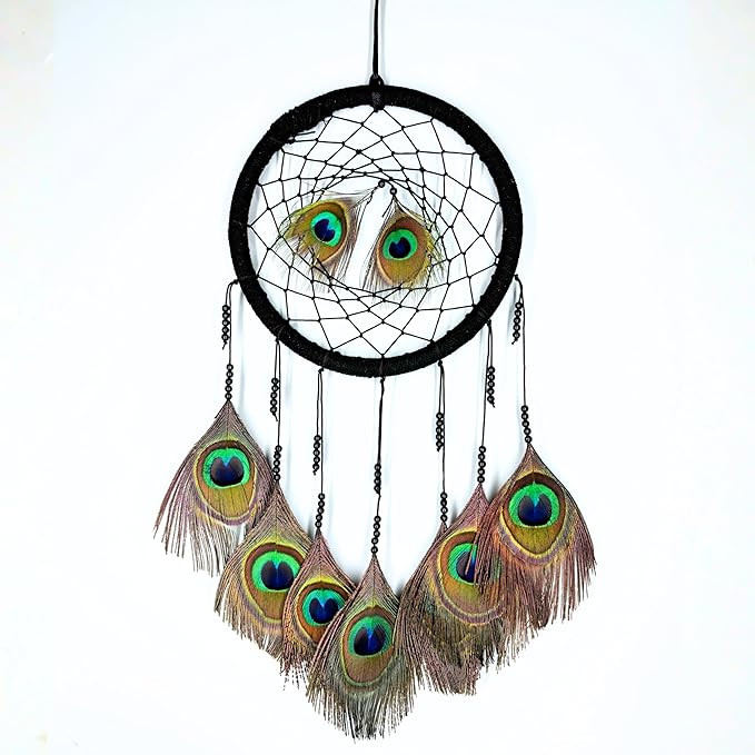 Peacock Feather Dream Catcher for Living Room Bedroom, Handmade Real Natural Handicrafts Dreamcatcher Wall Décor for Car Hanging Home Decorations Charms Gift Small 18 cm Ring 40 cm Height