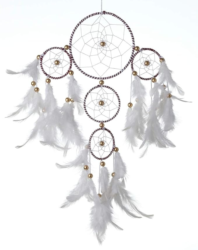 Dream Catcher Wall Hanging for Wall Decor, Home Decoration, Bedroom and Living Room, Positive Energy, and Protection from Nightmares (White Feather)