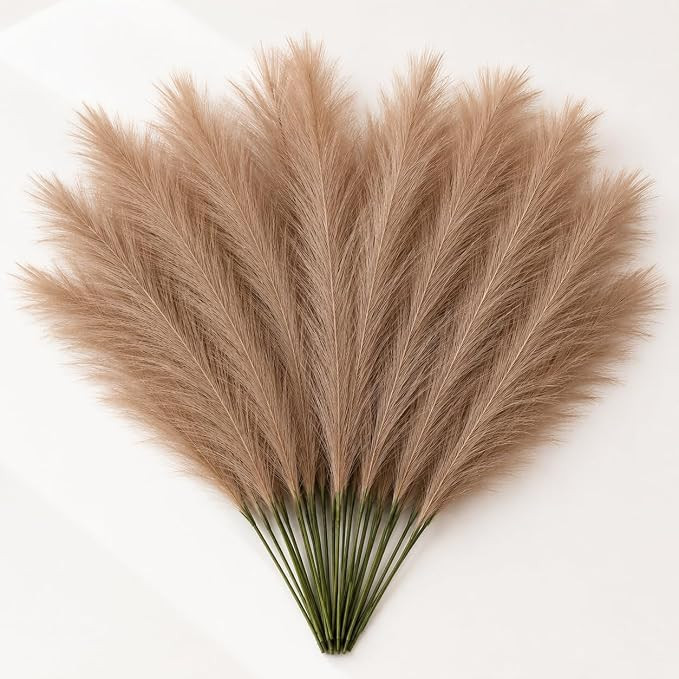 Faux Pampas Grass, 12 Pcs Small Artificial Flowers for Home Decoration, Office, Bedroom, Living Room, Table Décor and Craft Corner Styling, 41 cm Height, (Without Vase)