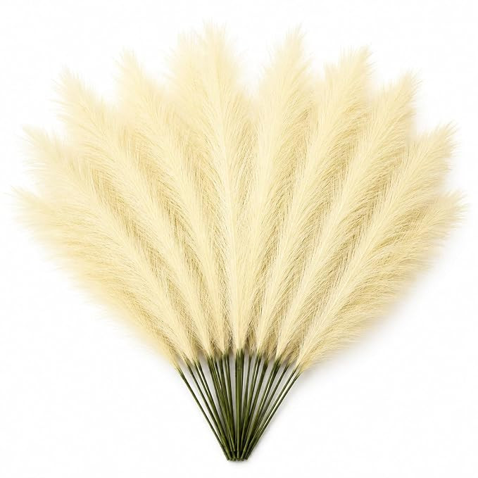 Faux Pampas Grass, 12 Pcs Small Artificial Flowers for Home Decoration, Office, Bedroom, Living Room, Table Décor and Craft Corner Styling, 41 cm Height, (Without Vase) (Biege)