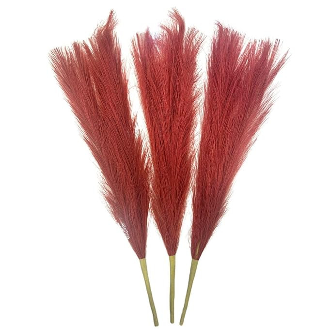 3 Pcs Faux Pampas Grass Small Artificial Flowers Fake Flower for Diwali,Deepawali,New year Home, Office, Bedroom, Balcony, Table, Bouquet, Living Room Decoration, Craft (Without Vase Pot)