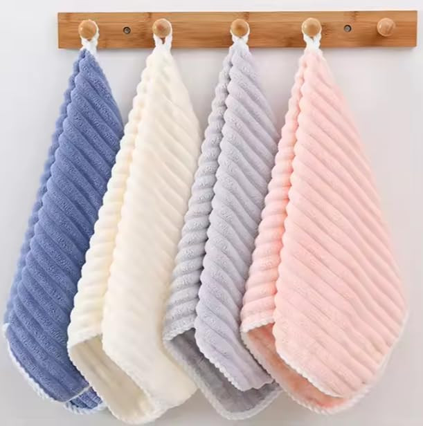 Microfiber Soft & Fuffy Hand Towel 400 GSM with Hanging Loop | Soft, Highly Absorbent & Fast Dry | Perfect for Home, Pool & Gym | (75x35cm) (Linning_Multi, Set of 4)