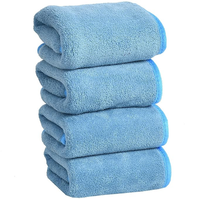 Cotton Bolls Microfiber Hand Towels Set of 4 Kitchen Towel Super Soft, Lint Free, Quick Dry, Gym Yoga Workout Towel (Blue)