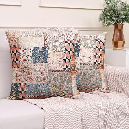 Soft Velvet-Feel Textured Cushion Covers Set of 2 | 18x18 Inches | for Couch, Bed, Living Room, Home, Office & Lounge Decor | Rust