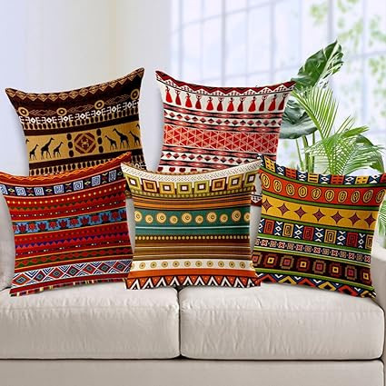 Set Of 5 Decorative Hand Made Jute Throw/Pillow Cushion Covers - (16 X 16 Inches), 50 TC, Multi