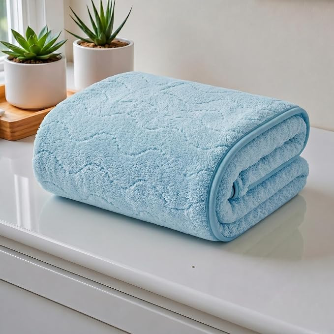 Microfiber Towels for Bath Large Size-Super Soft Coral Fleece Towel with Hook Quick Dry Super Absorbent-Bath Towel for Men and Women | Perfect for Everyday Use-70x140 cm, 350 GSM (Blue)