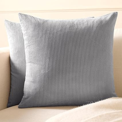 Corduroy Cushion Covers 60x60 cm, Set of 2 Soft Textured Striped Boho Pillow Covers | Decorative and Cozy Throw Pillows Cases for Home Decor and Sofa Living Room Grey