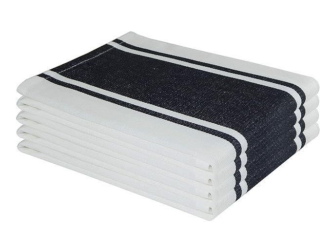 Vintage Stripes Cotton Kitchen Towels | Ultra Absorbent, Machine Washable, Set of 4 (Black, 20x28 Inch)