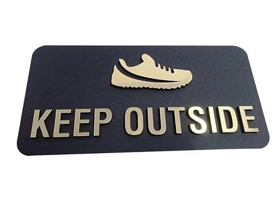 Keep Shoes Outside" Sign Board 3D Acrylic Finish – Premium Door Signage for Home, Office & Shop Entrance | Stylish Black & Gold Name Plate (25x12cm)