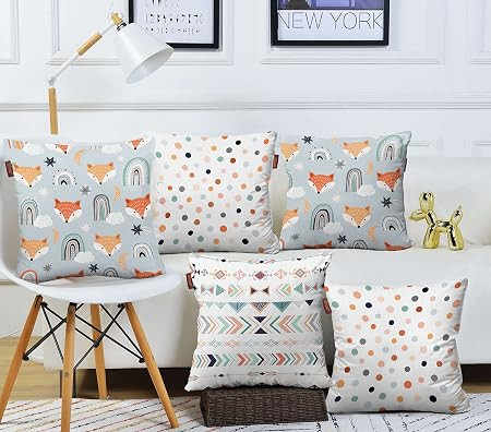 Geometric Digital Printed Hand Stitched Throw Pillow/Cushion Covers - (Multicolor, 16 x 16 Inch)