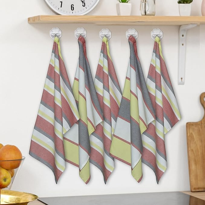 Flat Stripes Cotton Kitchen Towel Set of 5 - Quick Dry & Absorbent Dish Cloth, Kitchen Napkin, Tea Towel, Cleaning Cloth - 20 x 28 Inch - Multi
