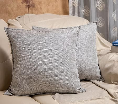 Khooti Decorative Jute Square Cushion Cover Throw Pillow Cover for Living Room Couch Diwan Single Seater Sofa, Colourful Modern Small 14 x 14 Inches / 35x35cm |Colour - Light Grey |Set of 2 Pieces