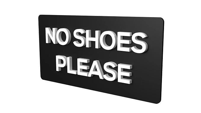 3D Acrylic Sign Board - "NO SHOES PLEASE" - Professional Shop & Office Signage (Waterproof) - 3mm Sheet, 3mm Letters, Easy Tape Installation (12" X 6", BLACK)