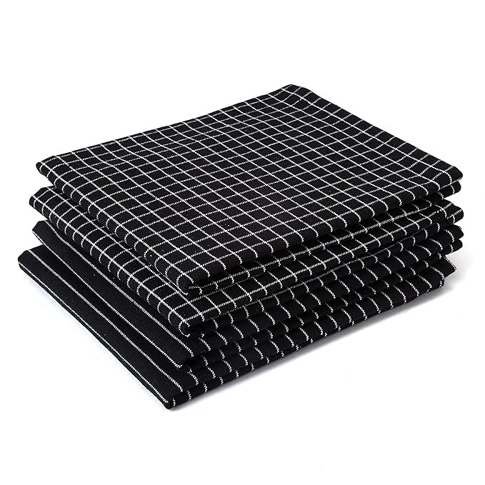 Kitchen Towels Cotton Pack of 4 | 70x45 cm, Butcher Black - Dish Cloths | Highly Absorbent Cleaning & Wiping Cloths for Kitchen | Reusable Tea Towels