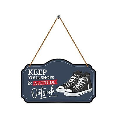 "Keep Your Shoes & Attitude Outside" Wooden Wall Hanging | Creative Entryway Rules Door Sign | Welcome Plaque for Home, Office, Shop & Living Room