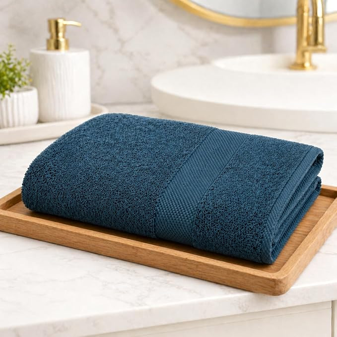 Antibacterial Towels for Bath Large Size, Clinically Tested for 99% Germ Reduction, Helps Reduce Acne, Cotton Bath Towel Large Size for Men & Women Sensitive Skin, Navy