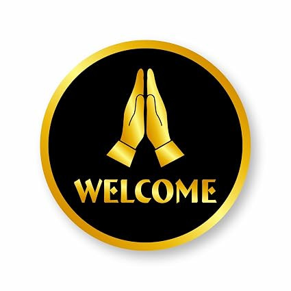 Welcome Sign Board for Office, Home & Showroom - Golden & Black Acrylic (3mm) - Namaste Icon Easy to Mount Self-Adhesive Signage for Hotel, Shop & Corporate Entrance - Round (14.6x14.6 cm | 5.75x5.75 Inch)