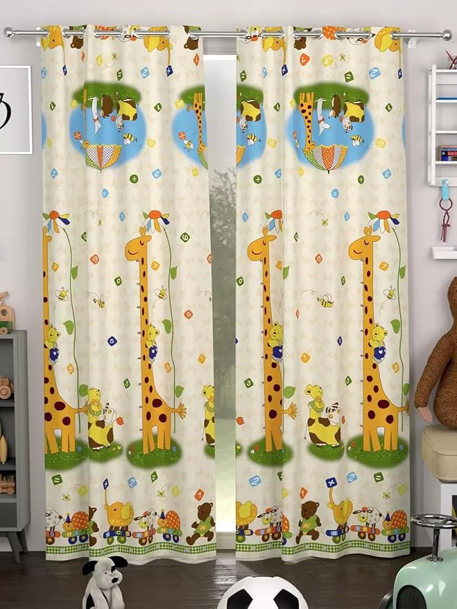Super Soft Brushed Microfiber Cotton Door Curtains,48X84(Inches) 7 Feet,Living Room,Grommet Curtain Panel,Pack of 2 Panel Door Curtains, Yellow Giraffe