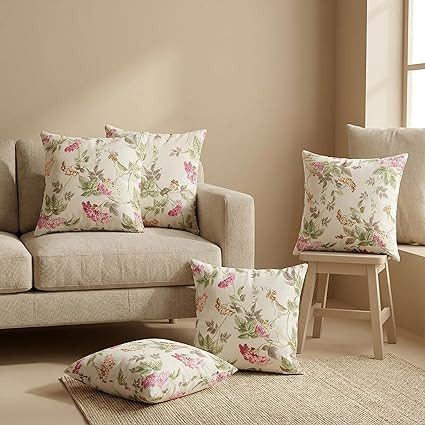 Clasiko Cotton Cushion Covers 16x16 – Set of 5 Decorative Cushion Covers, Bloom Lace, Soft Cotton, Hidden Zip, Sofa & Bedroom Décor