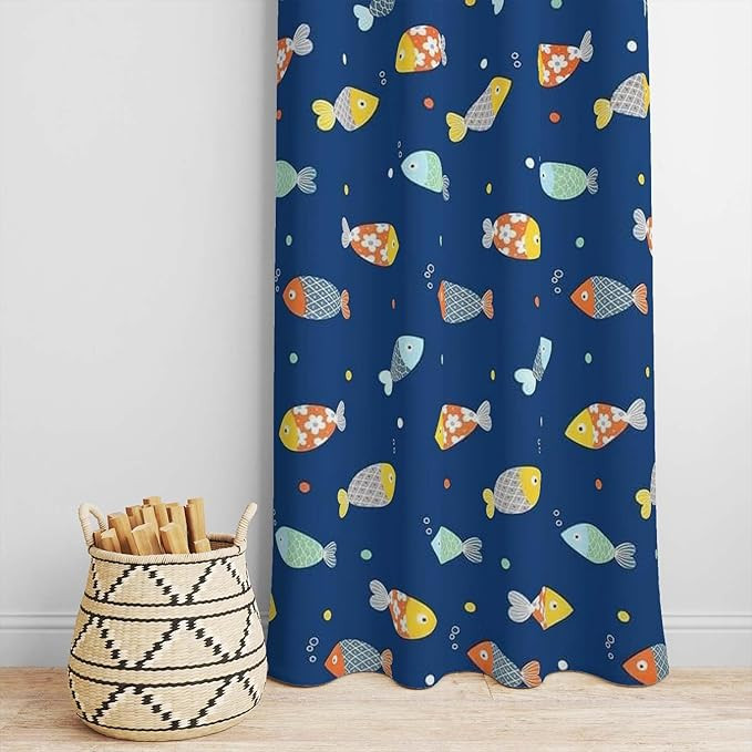 Super Soft Brushed Microfiber Cotton Door Curtains,48X84(Inches) 7 Feet,Living Room,Grommet Curtain Panel,Pack of 2 Panel Door Curtains, Navy Fish
