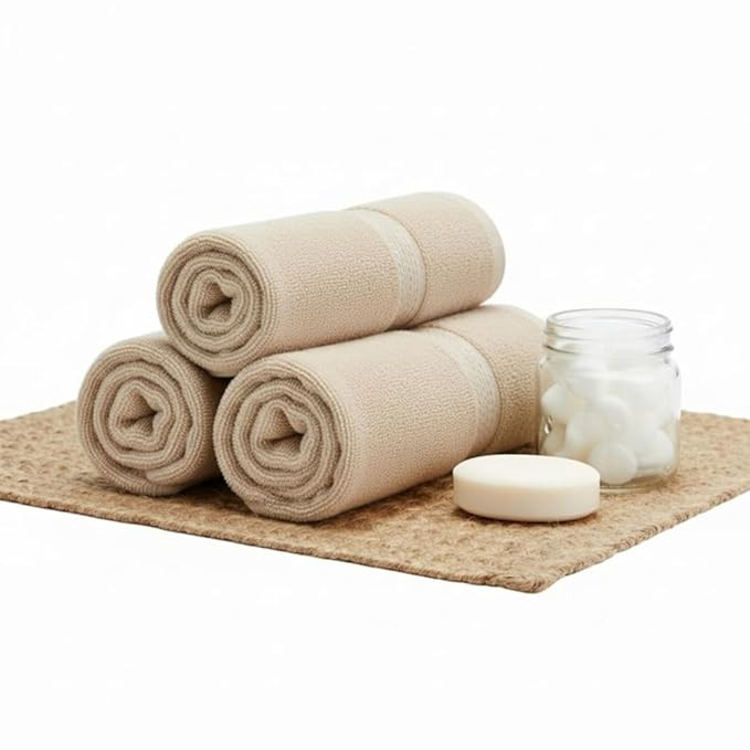 100% Cotton Hand Towels 600 GSM Super Soft & Highly Absorbent, Lint Free | Daily Use Towels for Bathroom, Kitchen, Gym | Size (65cm X 40cm) | (Pack of 3) (Beige)