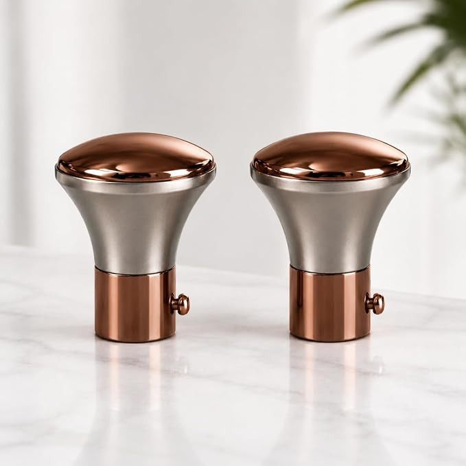 Heavy Rose Gold Decorative Curtain Rod End Cap Finials for Door and Window 1 Inch Curtain Rod Accessories- 2pcs (Rose Gold)