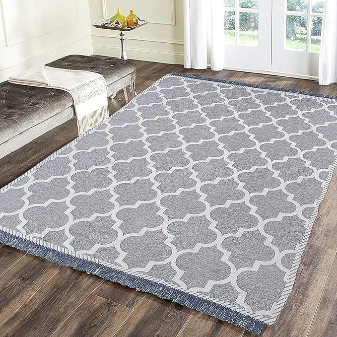 Chenille Flat Weaved Multipurpose Living Room Bedroom Temple Kitchen Area Rug & Carpet(5x7 Feet,Grey)Rectangular