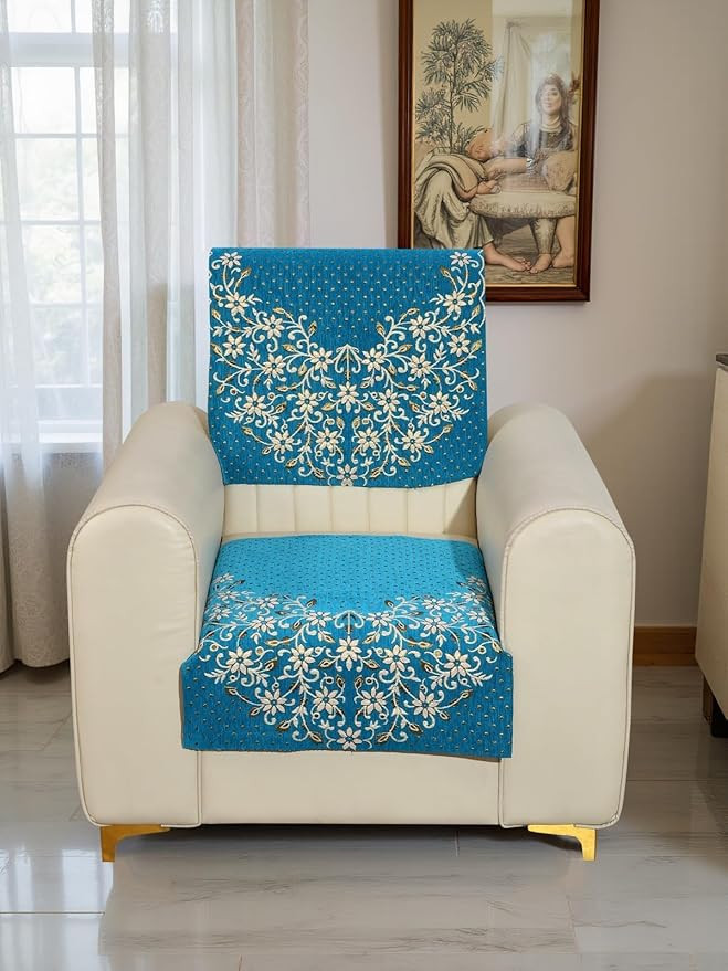 Premium Velvet Single Seater Sofa Slip Cover Set 66 X 58 cm | Couch Sofa Cover Set | Sofa Cover for Home | 1 Seater | Anti-Slip Washable Couch Cover Protecter | Reactangular (Aqua)
