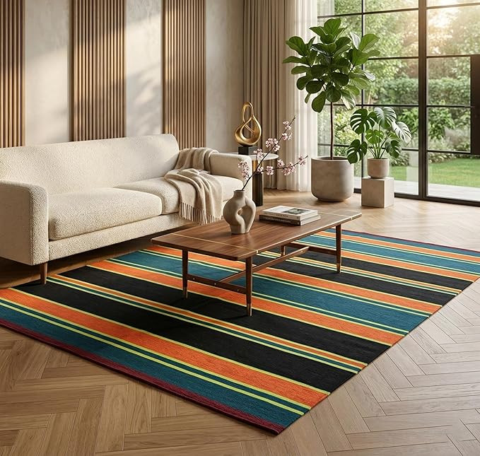 Modern Striped Area Rug – Vibrant Multicolor Living Room Carpet, Soft Plush Floor Mat, Contemporary Home Décor Accent, Durable Non-Slip, 8.6 x 5.8 ft (262 x 177 cm) (Multicolor)