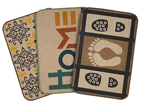 SARAL HOME EASY LIVING Jute Printed Rectangular Doormat, Set of 3|Durable & Washable Doormat for Home/Kitchen/Lobby/Outddoor|Living Room Rug for Entrance Door (Brown, 40x60 cm)