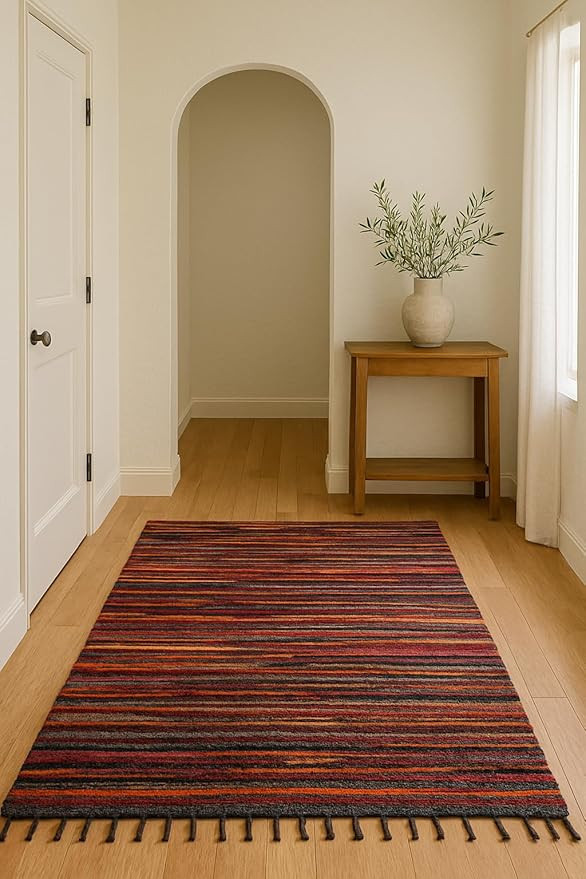 Handmade Cotton Dhurrie Rug, Striped Pattern, 3.5x6.0 Feet, Anthracite